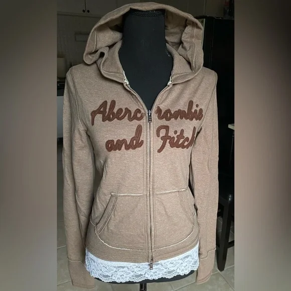 Vintage Abercrombie light brown zip up hooded sweater! - Picture 7 of 12